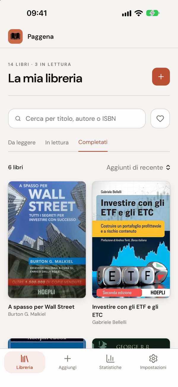 La libreria di Paggena con le copertine dei libri completati